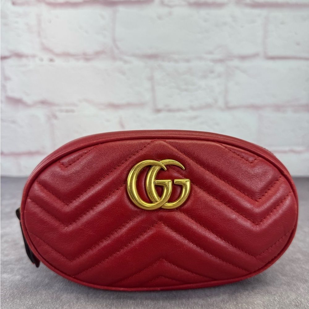 Gucci Matelasse Marmont Quilted Leather Belt Cosmetic Clutch Bag